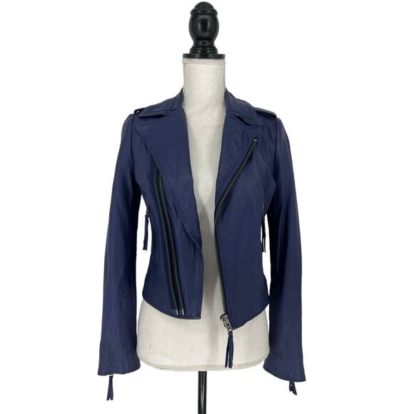 Joie Ailey Leather Moto Jacket in Sergeant Blue - Picture 3 of 16